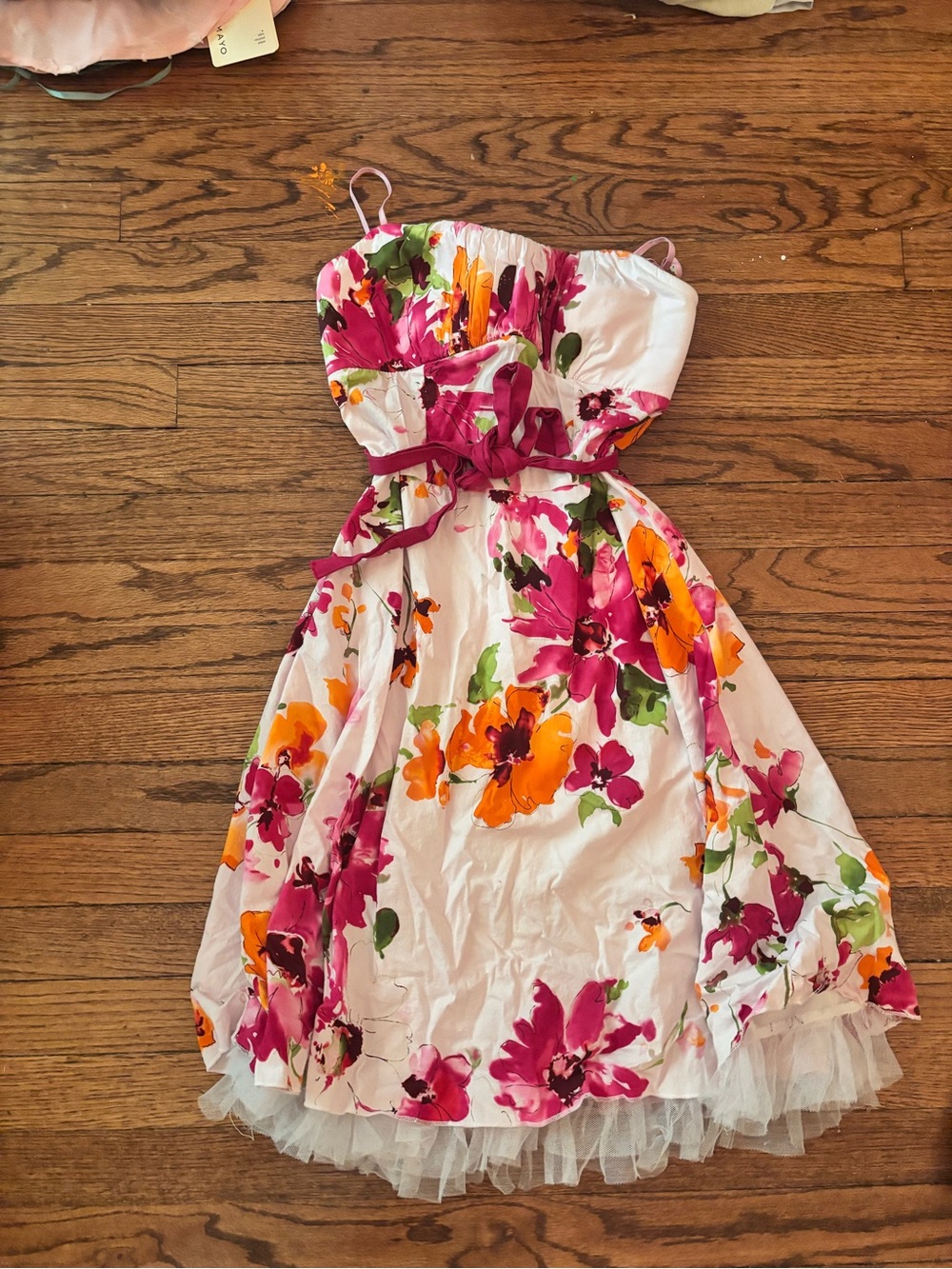 Floral Strapless Pink & Orange Kids Dress